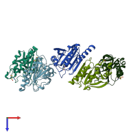 PDB entry 3tjj coloured by chain, top view.