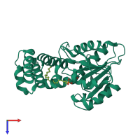 PDB entry 3tjm coloured by chain, top view.