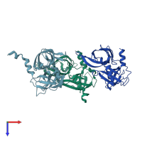 PDB entry 3tjn coloured by chain, top view.