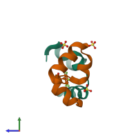 PDB entry 3tjw coloured by chain, side view.