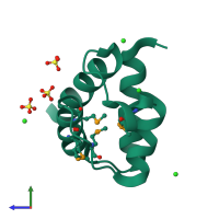 PDB entry 3tjy coloured by chain, side view.