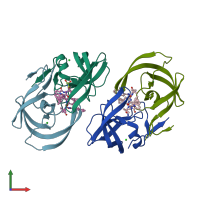 PDB entry 3tkg coloured by chain, front view.