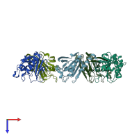PDB entry 3tkq coloured by chain, top view.
