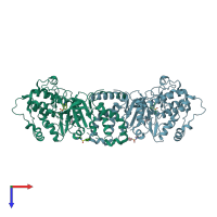 PDB entry 3tku coloured by chain, top view.