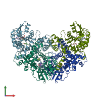 PDB entry 3tky coloured by chain, front view.