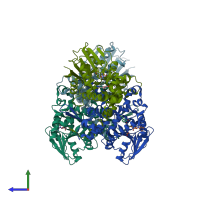 PDB entry 3tky coloured by chain, side view.