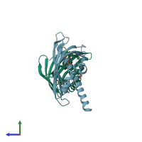 PDB entry 3tl1 coloured by chain, side view.