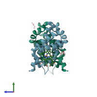 PDB entry 3tld coloured by chain, side view.