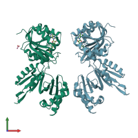 PDB entry 3tlj coloured by chain, front view.