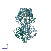 PDB entry 3tlj coloured by chain, side view.
