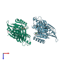 PDB entry 3tlj coloured by chain, top view.