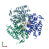 PDB entry 3tlk coloured by chain, front view.