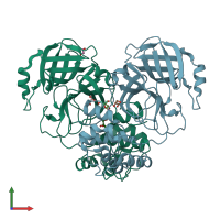 PDB entry 3tlo coloured by chain, front view.