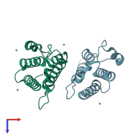 PDB entry 3tlp coloured by chain, top view.