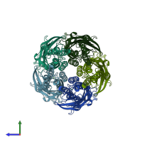 PDB entry 3tls coloured by chain, side view.