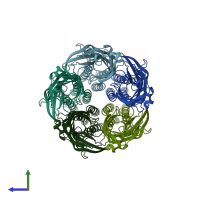PDB entry 3tlt coloured by chain, side view.