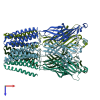 PDB entry 3tlt coloured by chain, top view.