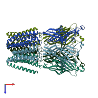 PDB entry 3tlu coloured by chain, top view.