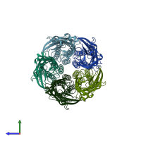 PDB entry 3tlv coloured by chain, side view.