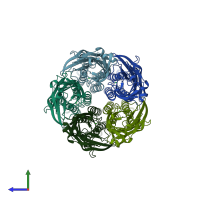 PDB entry 3tlw coloured by chain, side view.