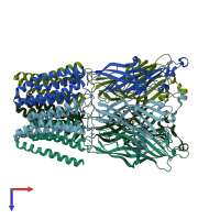 PDB entry 3tlw coloured by chain, top view.