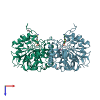 PDB entry 3tlz coloured by chain, top view.