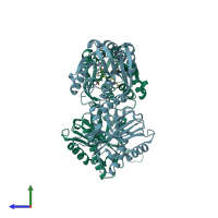 PDB entry 3tm4 coloured by chain, side view.