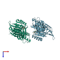 PDB entry 3tm4 coloured by chain, top view.