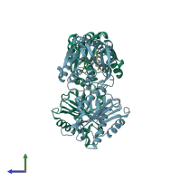 PDB entry 3tm5 coloured by chain, side view.