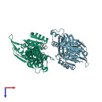PDB entry 3tm5 coloured by chain, top view.