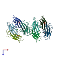 PDB entry 3tm6 coloured by chain, top view.