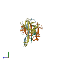 PDB entry 3tm7 coloured by chain, side view.