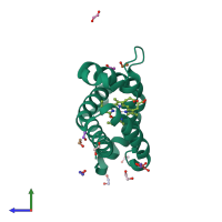 PDB entry 3tm9 coloured by chain, side view.