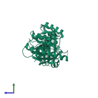 PDB entry 3tma coloured by chain, side view.