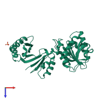 PDB entry 3tma coloured by chain, top view.