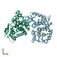 PDB entry 3tmc coloured by chain, front view.