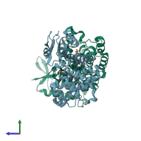 PDB entry 3tmc coloured by chain, side view.