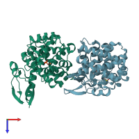 PDB entry 3tmc coloured by chain, top view.