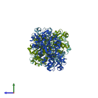 PDB entry 3tmg coloured by chain, side view.