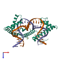 PDB entry 3tmm coloured by chain, top view.