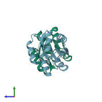 PDB entry 3tmy coloured by chain, side view.