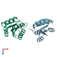PDB entry 3tmy coloured by chain, top view.