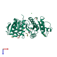 PDB entry 3tng coloured by chain, top view.