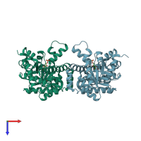 PDB entry 3tno coloured by chain, top view.