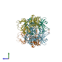 PDB entry 3tnp coloured by chain, side view.