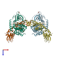 PDB entry 3tnp coloured by chain, top view.