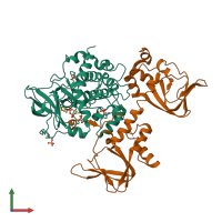 PDB entry 3tnq coloured by chain, front view.
