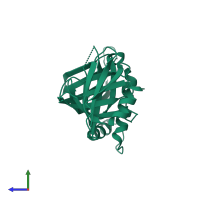 Monomeric assembly 2 of PDB entry 3to1 coloured by chemically distinct molecules, side view.