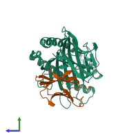 PDB entry 3to2 coloured by chain, side view.