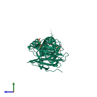 PDB entry 3to6 coloured by chain, side view.